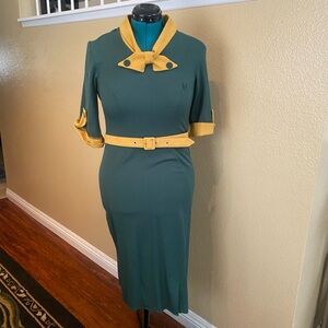 GUC Miss Candyfloss Green and Mustard Wiggle Dress - L